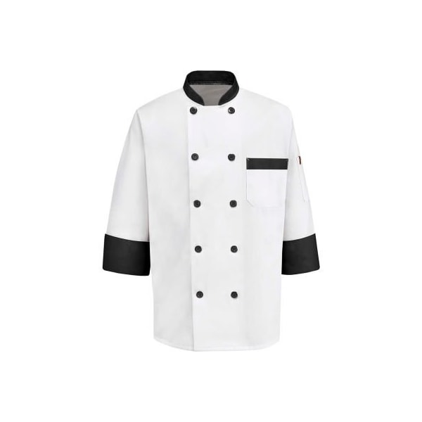 Chef Designs Garnish Chef Coat, White W/Black Trim, Polyester/Cotton, S
